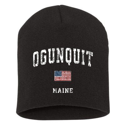 Ogunquit Maine Me Vintage American Flag Sports Design Short Acrylic Beanie