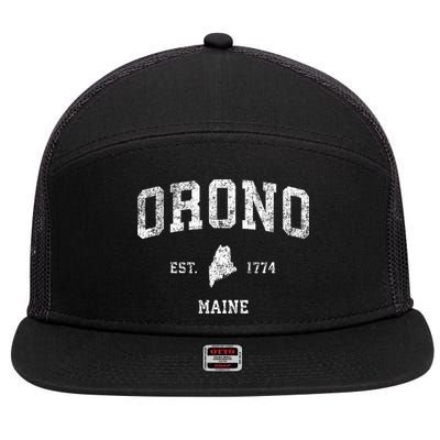 Orono Maine Me Vintage Athletic Sports Design 7 Panel Mesh Trucker Snapback Hat