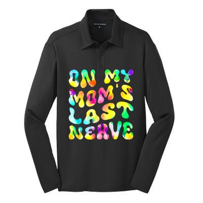 On My Moms Last Nerve Retro Groovy Watercolor Silk Touch Performance Long Sleeve Polo