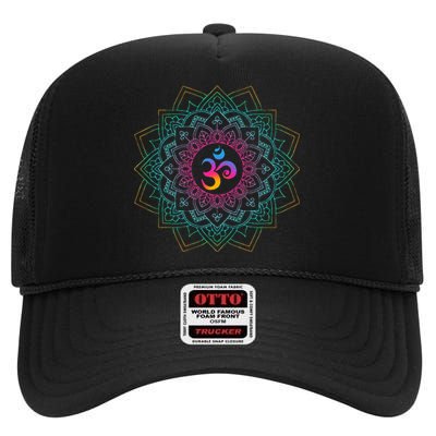 Om Meditations Mandalas Yoga High Crown Mesh Back Trucker Hat