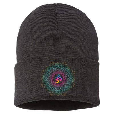 Om Meditations Mandalas Yoga Sustainable Knit Beanie