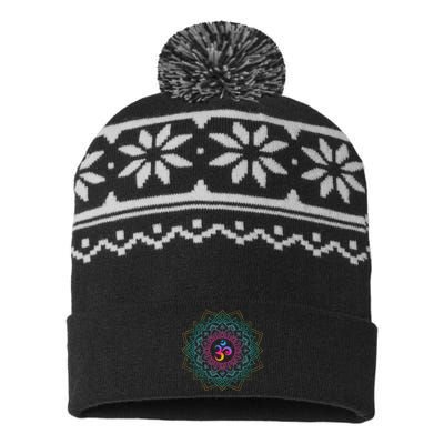 Om Meditations Mandalas Yoga USA-Made Snowflake Beanie