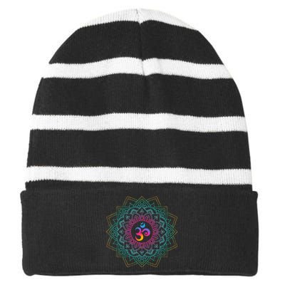 Om Meditations Mandalas Yoga Striped Beanie with Solid Band