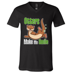 Otters Make Me Smile Wildlife Nature Sea Otters V-Neck T-Shirt