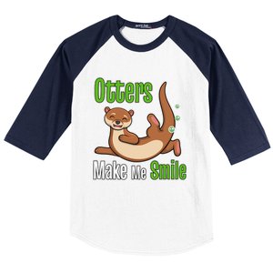 Otters Make Me Smile Wildlife Nature Sea Otters Baseball Sleeve Shirt