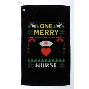 One Merry Nurse Rn Nursing Hospital Ugly Christmas Sweater Gift Platinum Collection Golf Towel