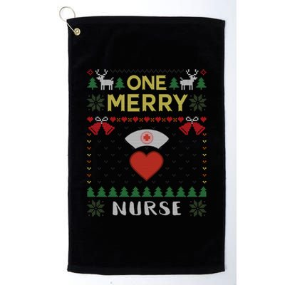 One Merry Nurse Rn Nursing Hospital Ugly Christmas Sweater Gift Platinum Collection Golf Towel