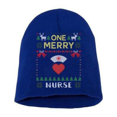 One Merry Nurse Rn Nursing Hospital Ugly Christmas Sweater Gift Short Acrylic Beanie