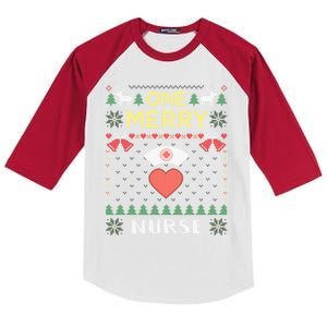 One Merry Nurse Rn Nursing Hospital Ugly Christmas Sweater Gift Kids Colorblock Raglan Jersey