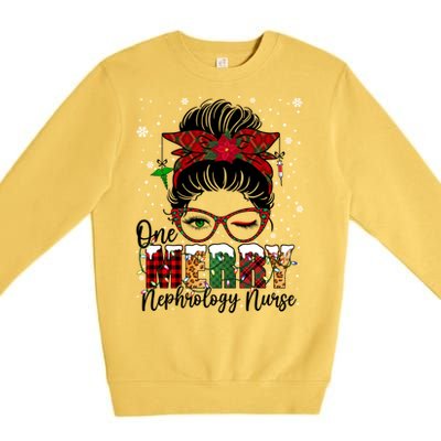 One Merry Nephrology Nurse Messy Bun Xmas Love Nurse Life Funny Gift Premium Crewneck Sweatshirt