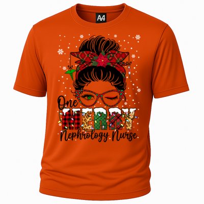 One Merry Nephrology Nurse Messy Bun Xmas Love Nurse Life Funny Gift Cooling Performance Crew T-Shirt