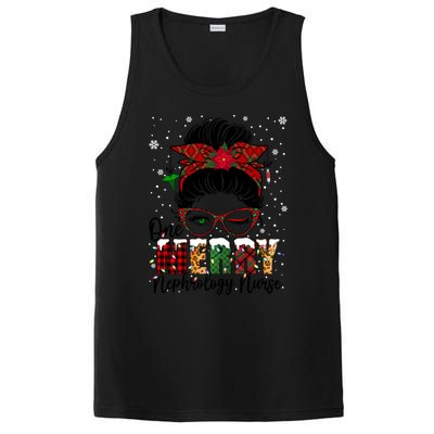 One Merry Nephrology Nurse Messy Bun Xmas Love Nurse Life Funny Gift PosiCharge Competitor Tank