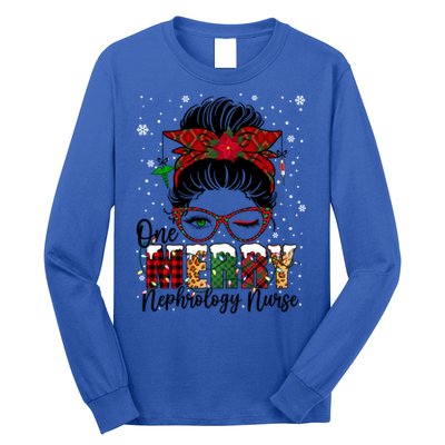 One Merry Nephrology Nurse Messy Bun Xmas Love Nurse Life Funny Gift Long Sleeve Shirt