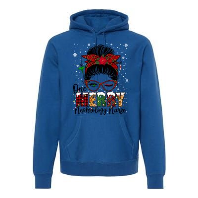 One Merry Nephrology Nurse Messy Bun Xmas Love Nurse Life Funny Gift Premium Hoodie