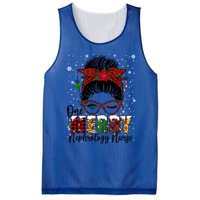 One Merry Nephrology Nurse Messy Bun Xmas Love Nurse Life Funny Gift Mesh Reversible Basketball Jersey Tank