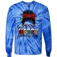 One Merry Nephrology Nurse Messy Bun Xmas Love Nurse Life Funny Gift Tie-Dye Long Sleeve Shirt