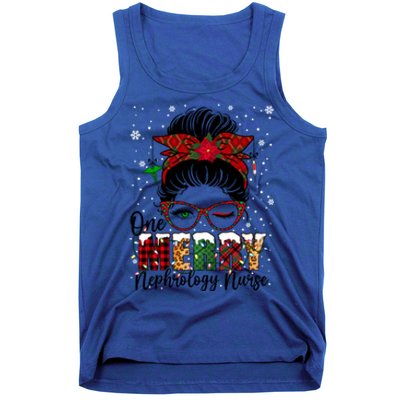 One Merry Nephrology Nurse Messy Bun Xmas Love Nurse Life Funny Gift Tank Top