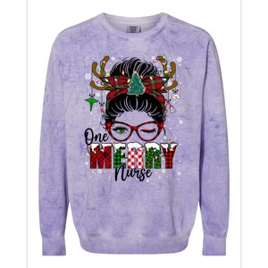 One Merry Nurse Leopard Messy Bun Christmas Love Nurse Life Meaningful Gift Colorblast Crewneck Sweatshirt