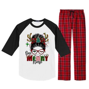 One Merry Nurse Leopard Messy Bun Christmas Love Nurse Life Meaningful Gift Raglan Sleeve Pajama Set