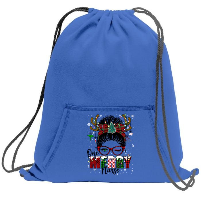 One Merry Nurse Leopard Messy Bun Christmas Love Nurse Life Meaningful Gift Sweatshirt Cinch Pack Bag