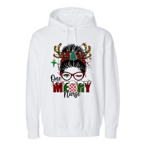 One Merry Nurse Leopard Messy Bun Christmas Love Nurse Life Meaningful Gift Garment-Dyed Fleece Hoodie