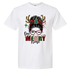 One Merry Nurse Leopard Messy Bun Christmas Love Nurse Life Meaningful Gift Garment-Dyed Heavyweight T-Shirt