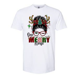 One Merry Nurse Leopard Messy Bun Christmas Love Nurse Life Meaningful Gift Softstyle CVC T-Shirt