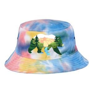 Outdoor Mountains Nature Animal Forest Trees Brown Bear Gift Tie Dye Newport Bucket Hat