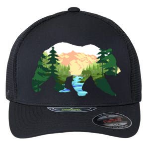 Outdoor Mountains Nature Animal Forest Trees Brown Bear Gift Flexfit Unipanel Trucker Cap