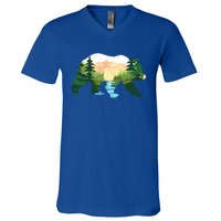 Outdoor Mountains Nature Animal Forest Trees Brown Bear Gift V-Neck T-Shirt