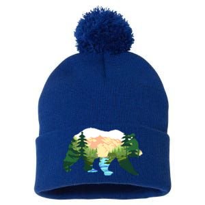 Outdoor Mountains Nature Animal Forest Trees Brown Bear Gift Pom Pom 12in Knit Beanie