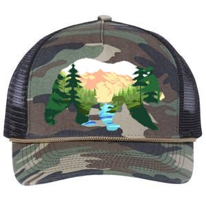 Outdoor Mountains Nature Animal Forest Trees Brown Bear Gift Retro Rope Trucker Hat Cap