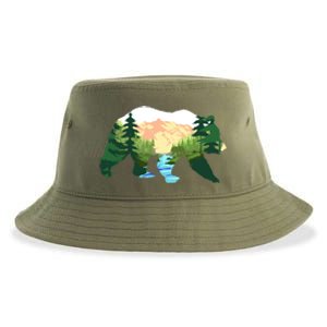 Outdoor Mountains Nature Animal Forest Trees Brown Bear Gift Sustainable Bucket Hat