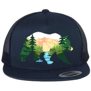 Outdoor Mountains Nature Animal Forest Trees Brown Bear Gift Flat Bill Trucker Hat