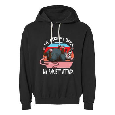 Opossum My Neck My Back My Anxiety Attack Retro Vintage Garment-Dyed Fleece Hoodie