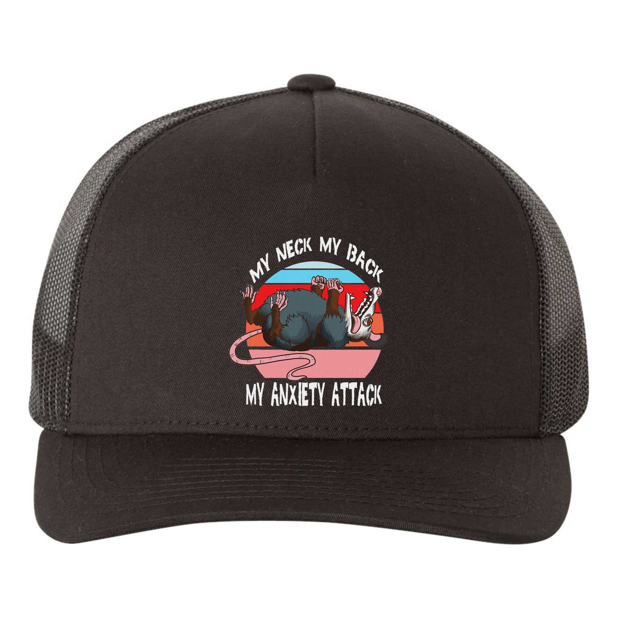 Opossum My Neck My Back My Anxiety Attack Retro Vintage Yupoong Adult 5-Panel Trucker Hat