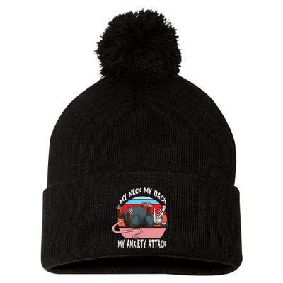 Opossum My Neck My Back My Anxiety Attack Retro Vintage Pom Pom 12in Knit Beanie