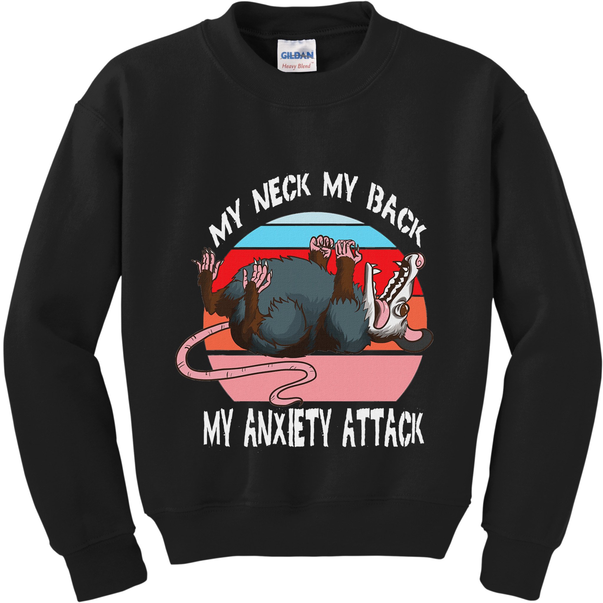Opossum My Neck My Back My Anxiety Attack Retro Vintage Kids Sweatshirt