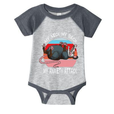 Opossum My Neck My Back My Anxiety Attack Retro Vintage Infant Baby Jersey Bodysuit