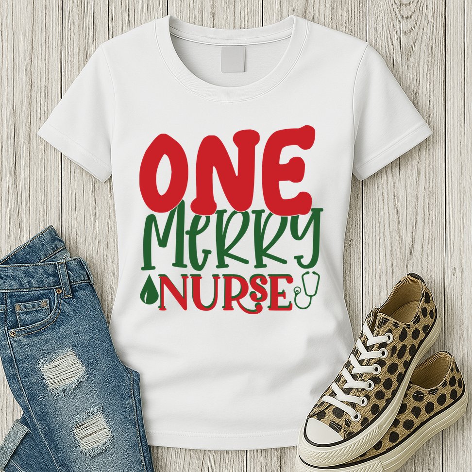 One Merry Nurse Christmas Holiday Womens T-Shirt