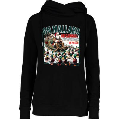 On Mallard On Gadwall Christmas Funny Duck Hunting Santa Womens Funnel Neck Pullover Hood