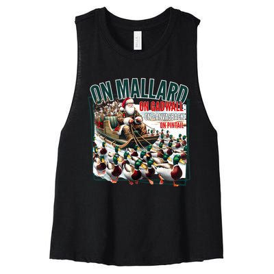 On Mallard On Gadwall Christmas Funny Duck Hunting Santa Women's Racerback Cropped Tank