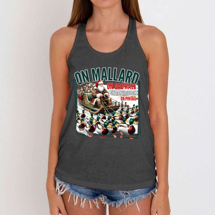 On Mallard On Gadwall Christmas Funny Duck Hunting Santa Women's Knotted Racerback Tank