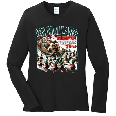 On Mallard On Gadwall Christmas Funny Duck Hunting Santa Ladies Long Sleeve Shirt