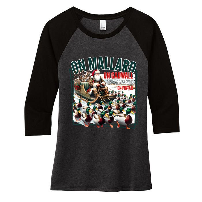 On Mallard On Gadwall Christmas Funny Duck Hunting Santa Women's Tri-Blend 3/4-Sleeve Raglan Shirt