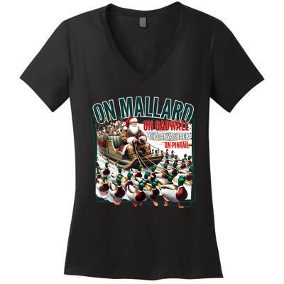 On Mallard On Gadwall Christmas Funny Duck Hunting Santa Women's V-Neck T-Shirt