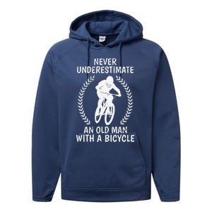 Old Man On Mountain Bike Bicycle Dad Pensioner Biker Performance Fleece Hoodie