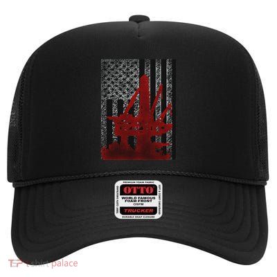 Oilfield Man Oilworker Us Flag Oil Rig Drilling Patch Gift High Crown Mesh Back Trucker Hat