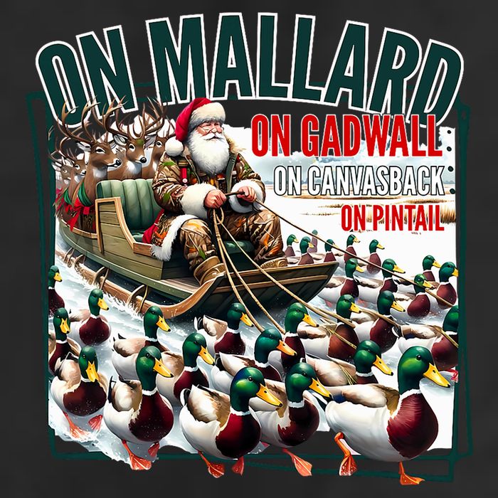 On Mallard On Gadwall Christmas Funny Duck Hunting Santa 7 Panel Mesh Trucker Snapback Hat