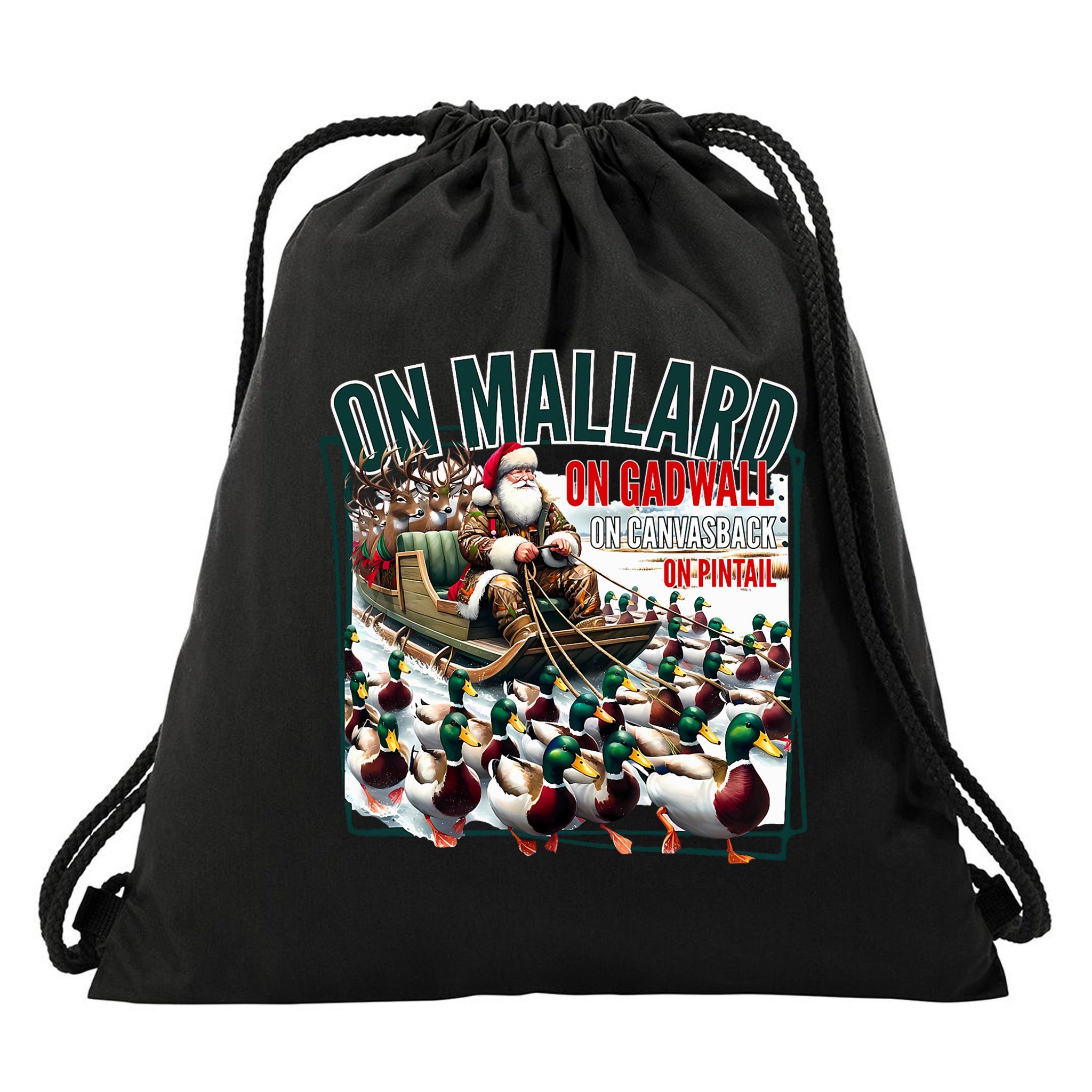 On Mallard On Gadwall Christmas Funny Duck Hunting Santa Drawstring Bag